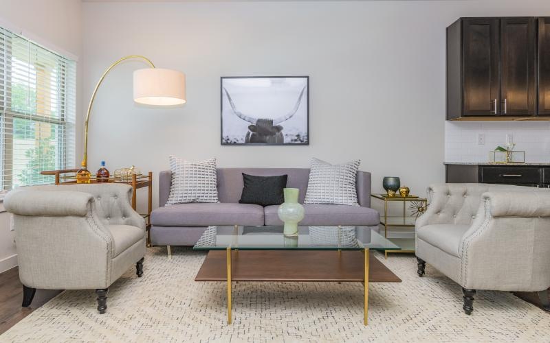 a living room with a couch and a coffee table