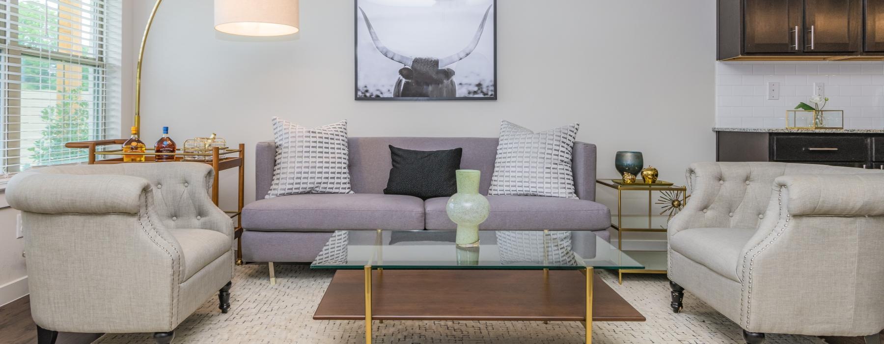 a living room with a couch and a coffee table